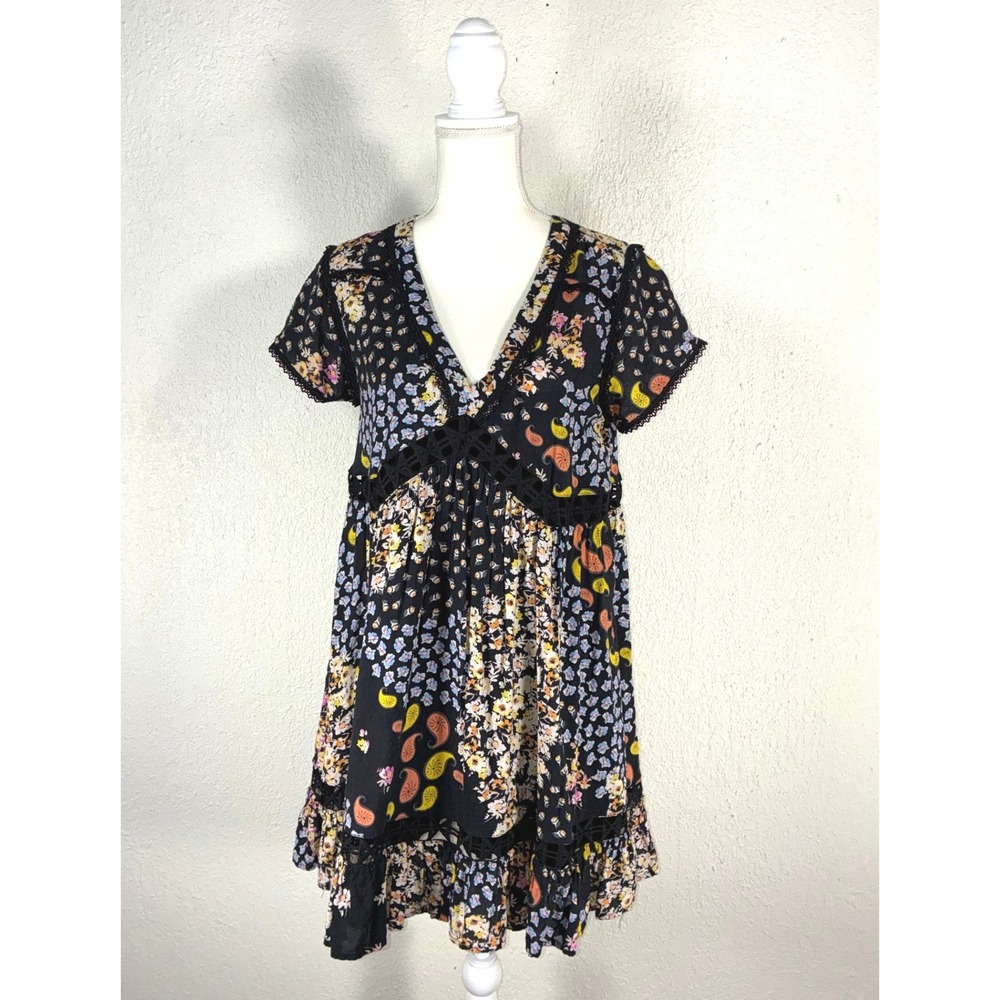 Boutique Brand By Together Floral Patchwork Mini Dress Eclectic Boho